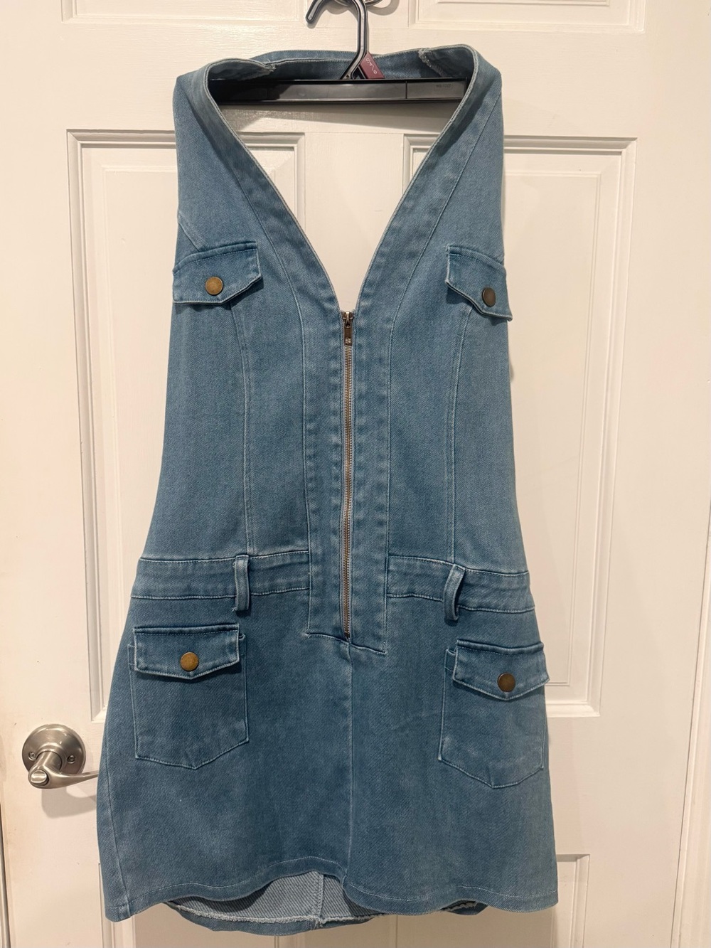 Mystique Boutique Light Blue Denim Zip-Front Mini Dress